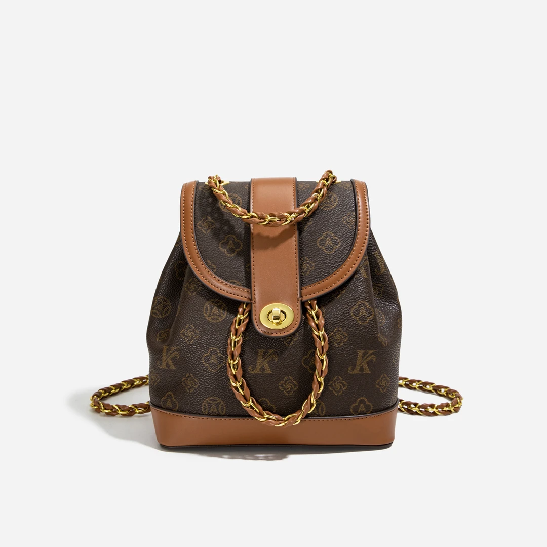 2025春夏新款时尚百搭经典印花双肩包9910棕色