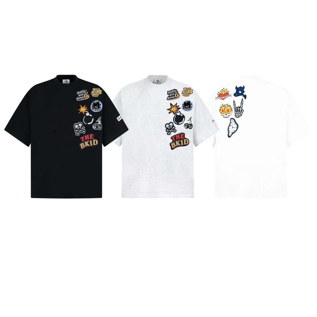 UNOTOBE 美式复古国潮涂鸦卡通短袖T恤男女夏季宽松百搭tee