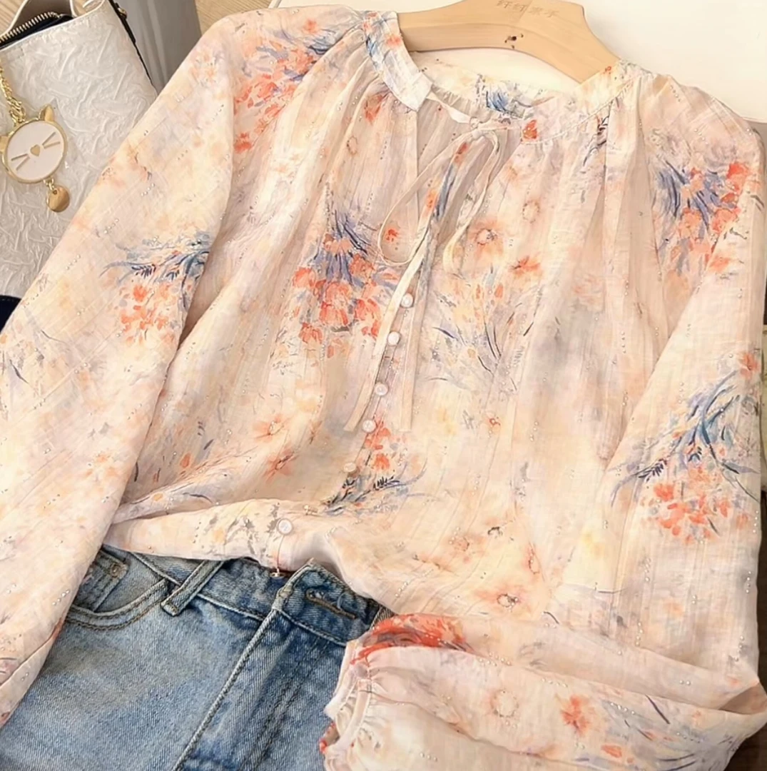 王-CS1253碎花气质长袖洋气百搭夏季宽松印花设计感女士衬衫