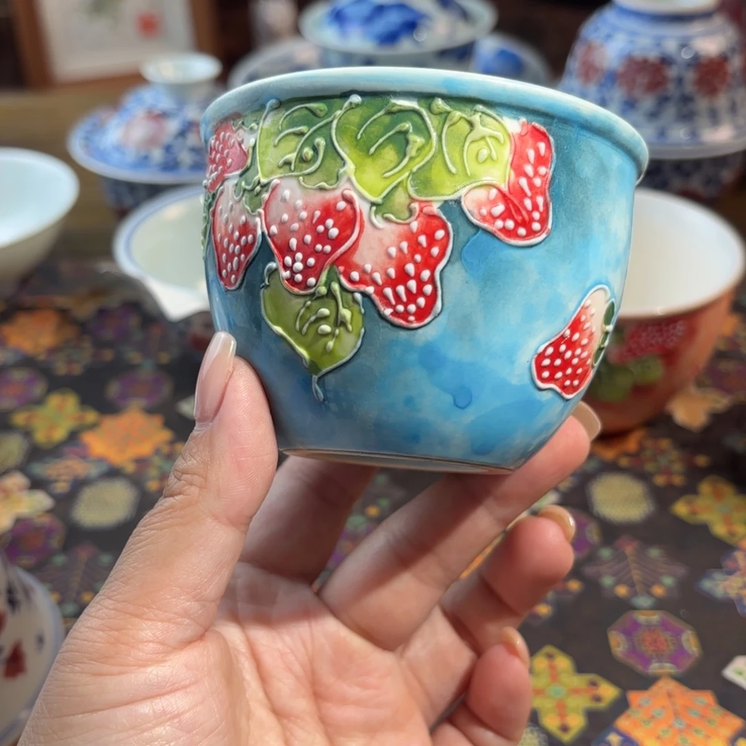 陶孤品青花手绘杯杯杯