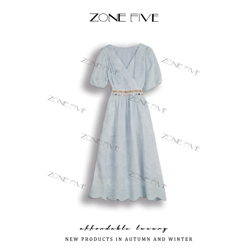 【zonefive】“天丝”法式气质时尚2025夏季新款高端精致收腰连衣裙女
