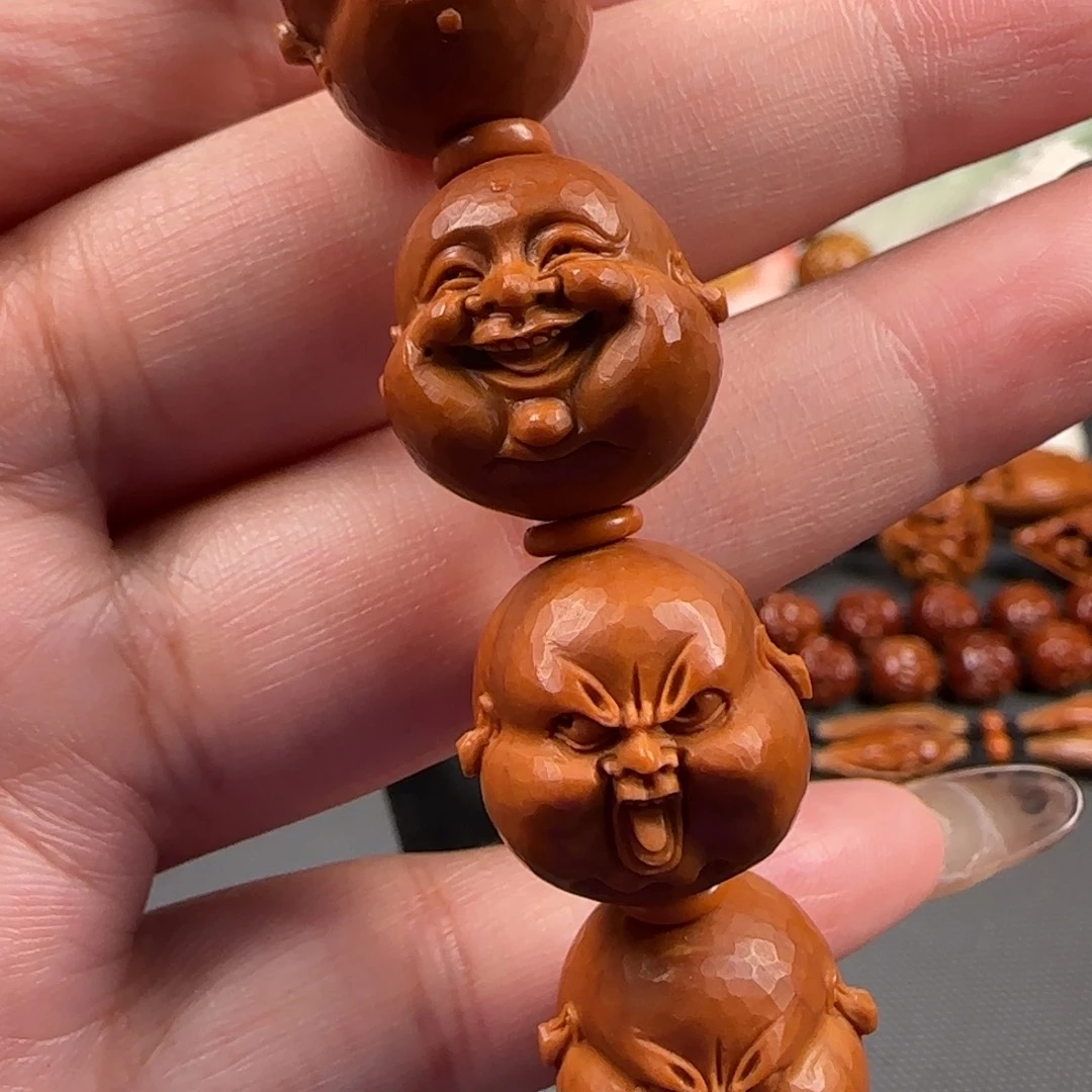 手串/手链橄榄核宽1.7鸡血红梅林核留刀痕钻石面人生百态小胖爷