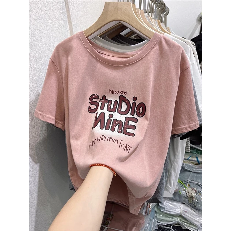 大码胖mm200斤宽松oversize短袖T恤女夏季新款雪花棉半袖圆领