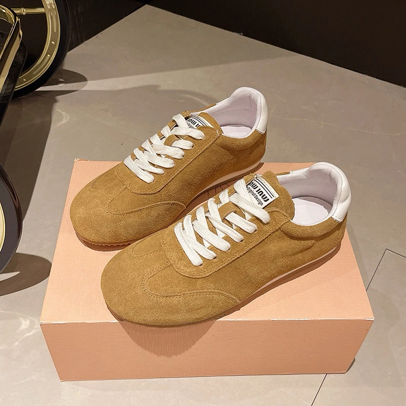 头层牛皮德训阿甘鞋女2025春季新款ins潮复古运动休闲运动单鞋女