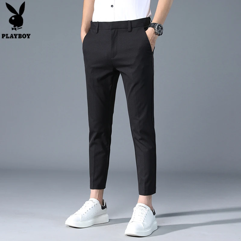 花花公子西装裤黑色九分西裤男士修身2025新款夏季薄款直筒休闲裤