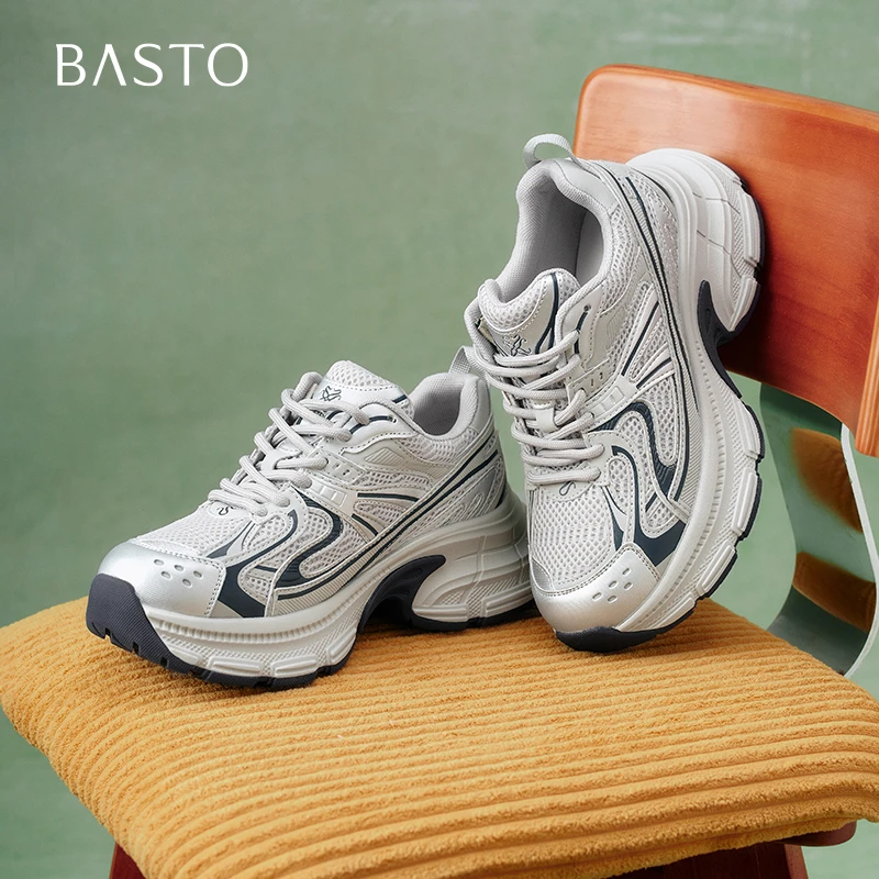 百思图2025春季新款商场同款时尚街头老爹鞋厚底女休闲鞋A6186AM5