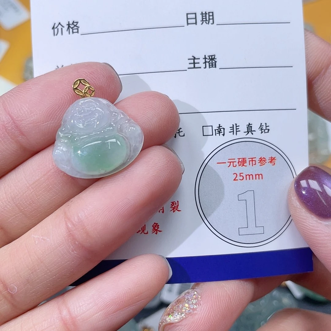 翡翠挂件18K金镶嵌佛公
