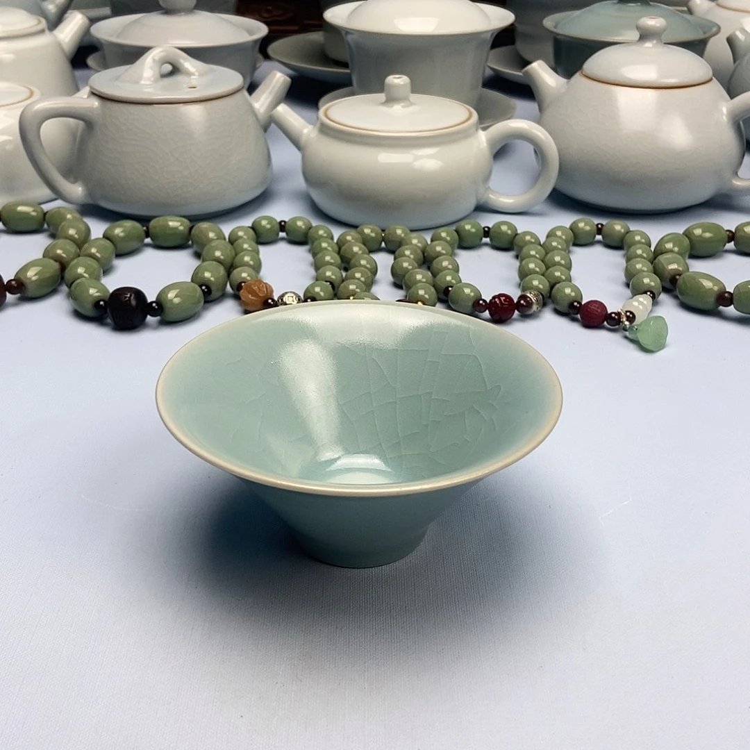 杯微微瑕仿古天蓝斗笠杯原矿原釉原产地