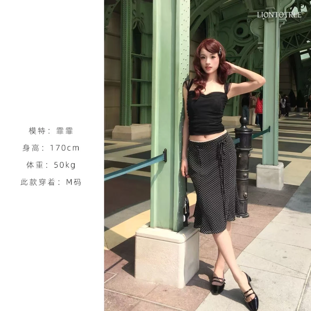 【Liontotree奶兔锤】【花边波点】复古雪纺鱼尾半身裙短裙F330-12