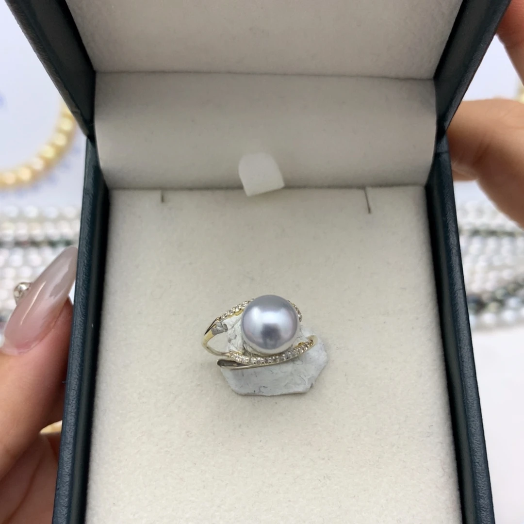 海水珍珠裸珠9+mm强光铂金灰