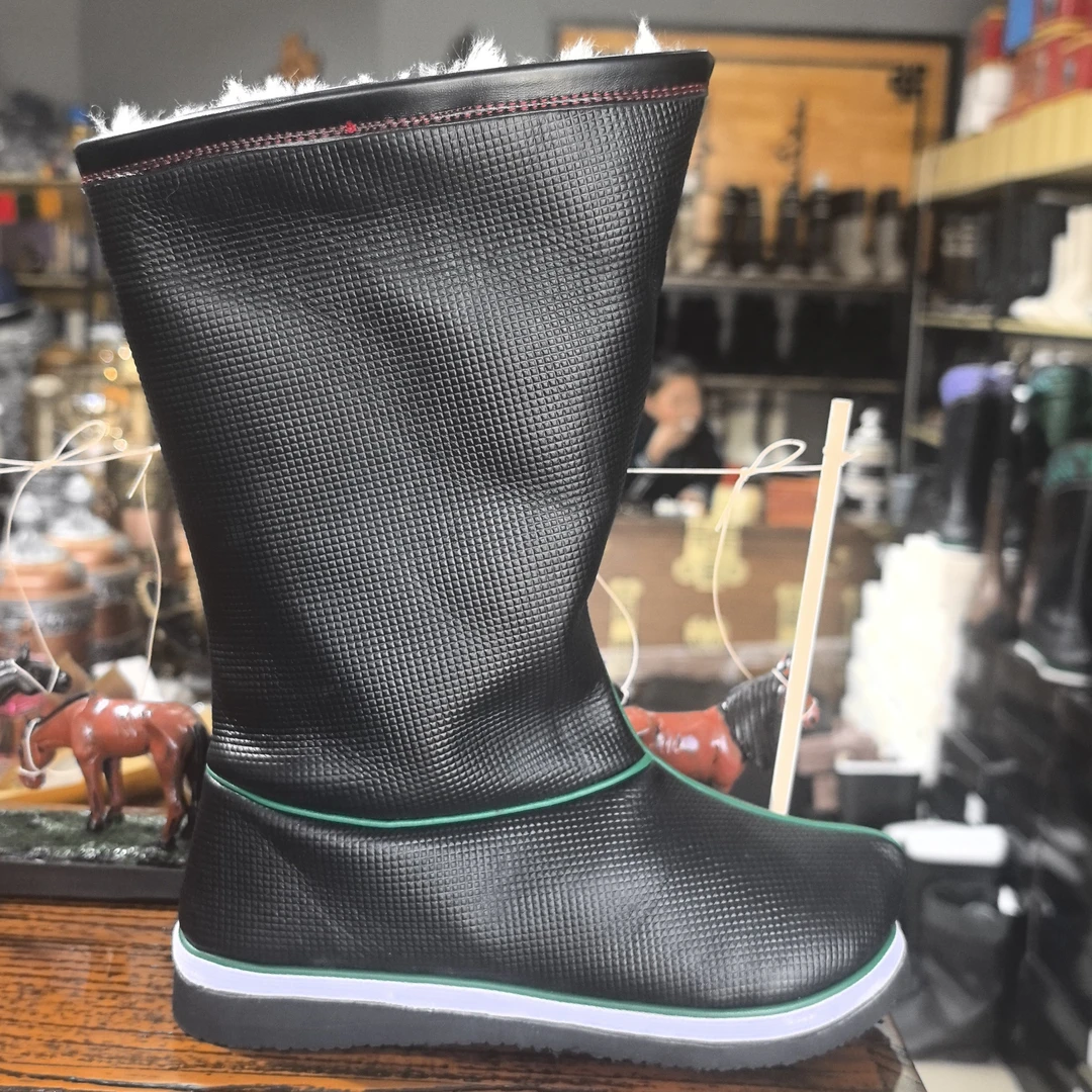 尖头套筒保暖圆头刺绣防滑时装靴男士长筒靴男款长靴