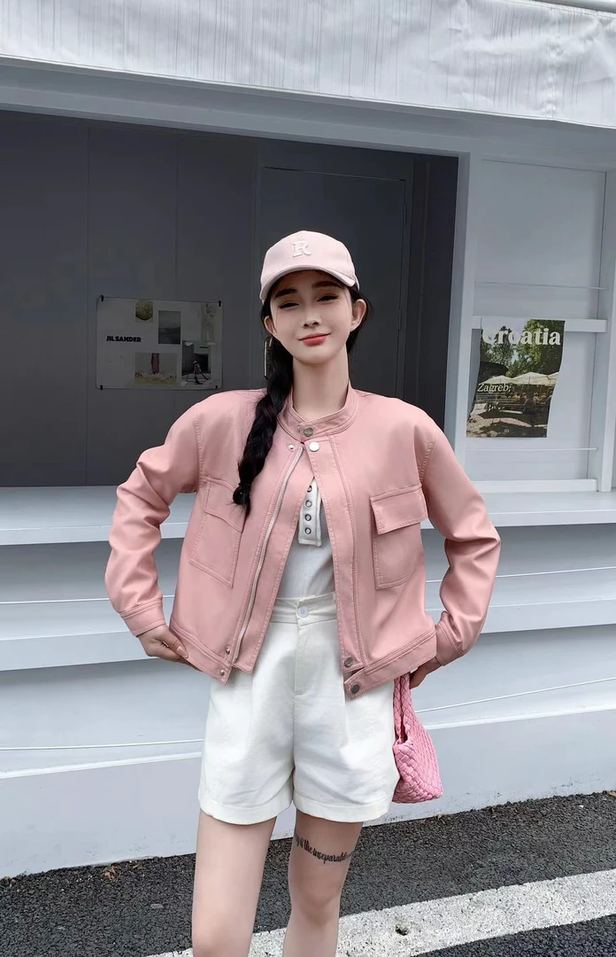 短款时尚春秋装2025新款高级感休闲宽松显瘦小个子皮夹克外套#310