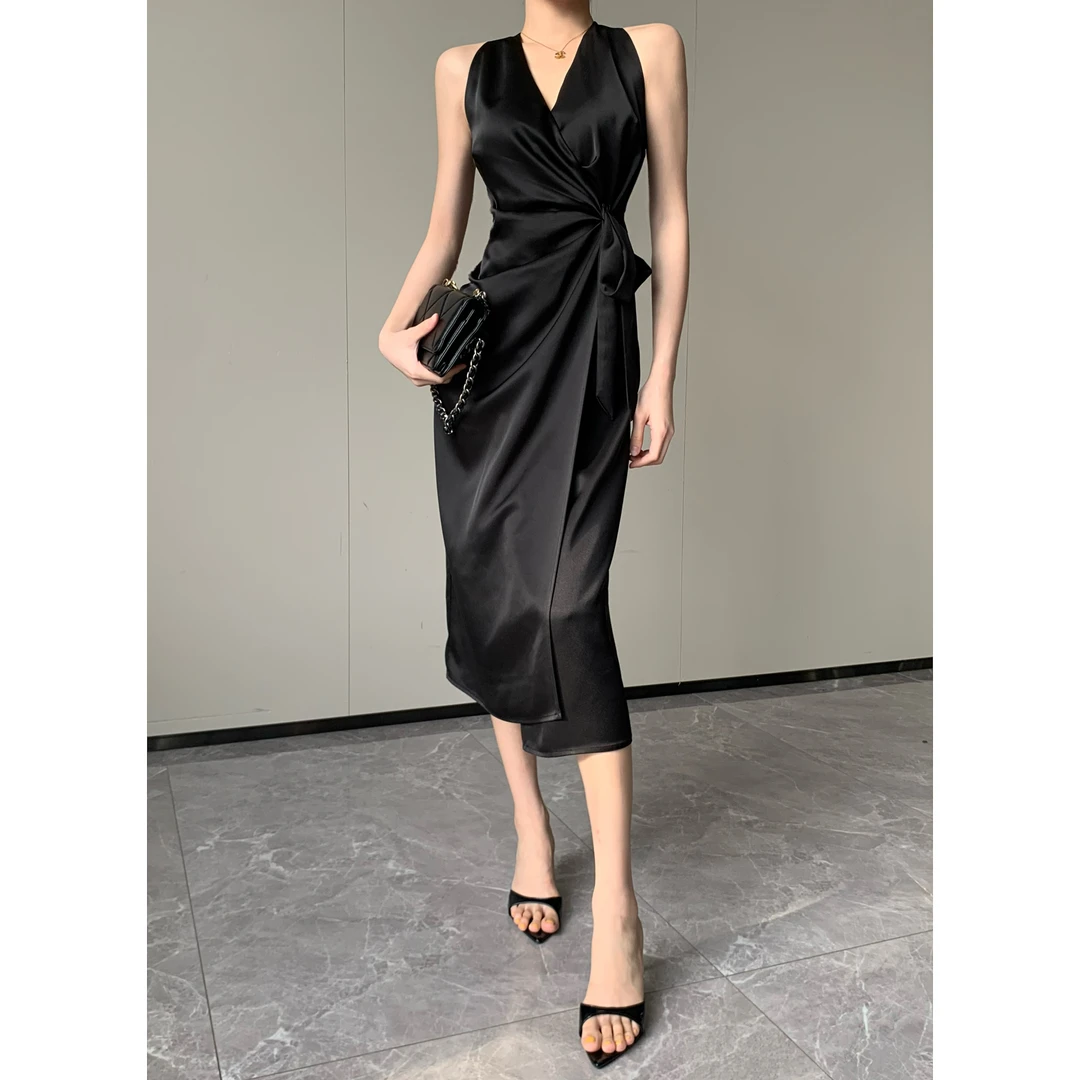 JIJINQI气质黑色收腰连衣裙夏季新款轻奢女装连衣裙 JC06LZPT091