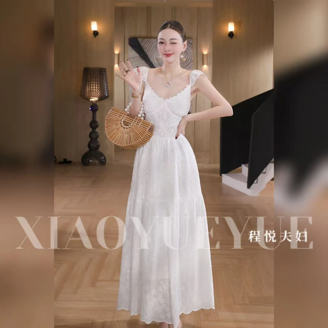 程悦夫妇【天空之城】A-02082春夏时尚欧若风白色蕾丝白色裙子