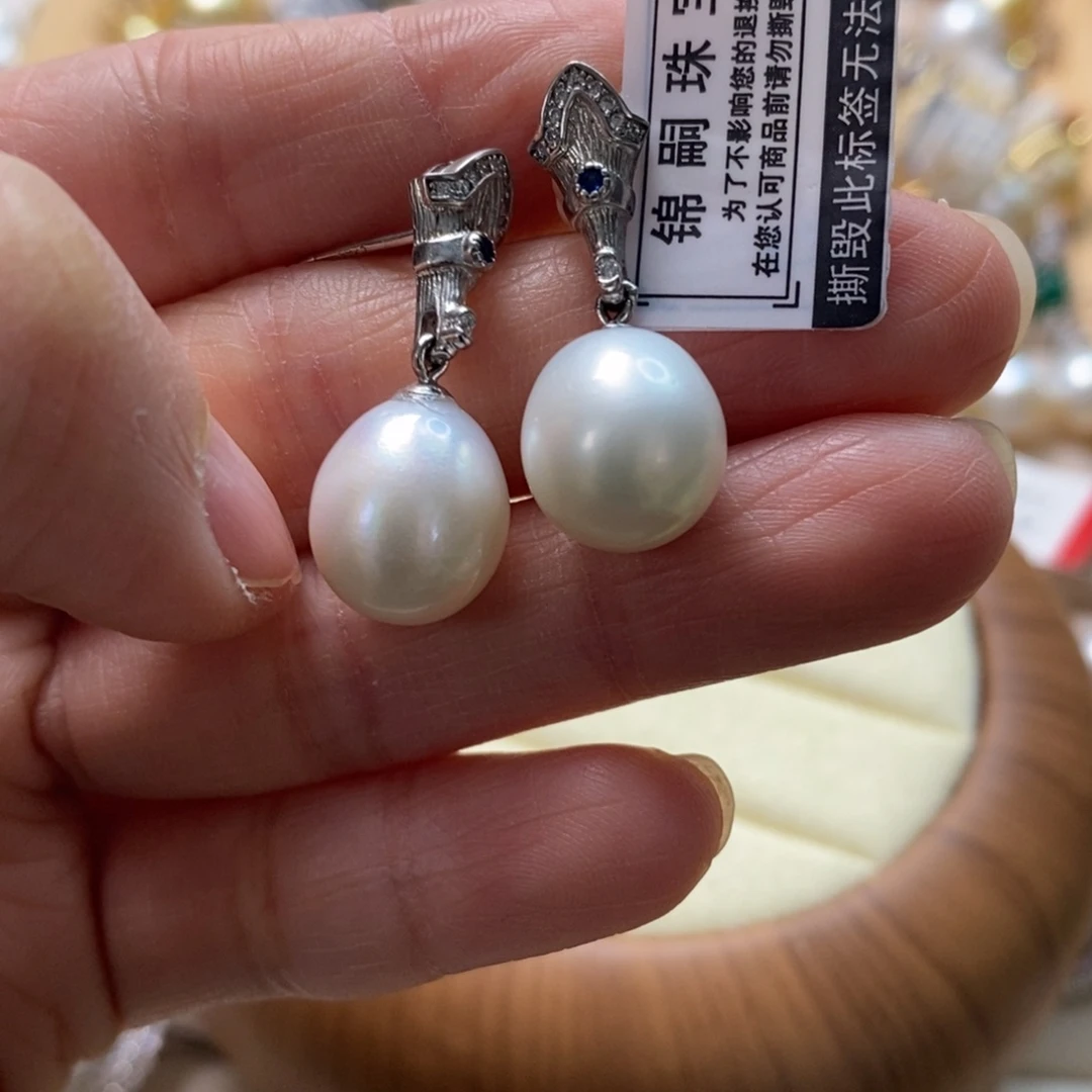 海水珍珠耳饰银S925镶嵌
