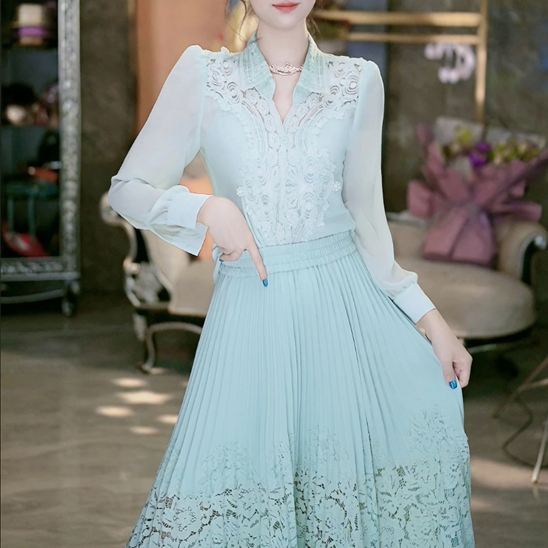 4-12【蕾丝私语】欧若风镂空蕾丝时尚气质洋气衬衫