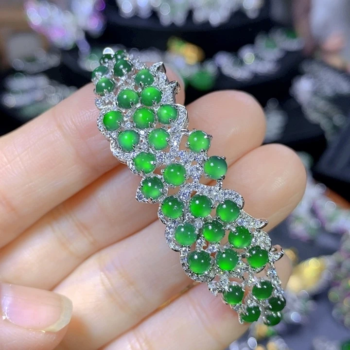 翡翠戒指银S925镶嵌天然翡翠