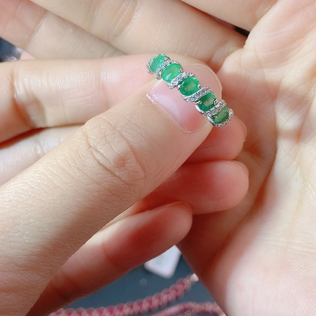 祖母绿戒指银S925镶嵌