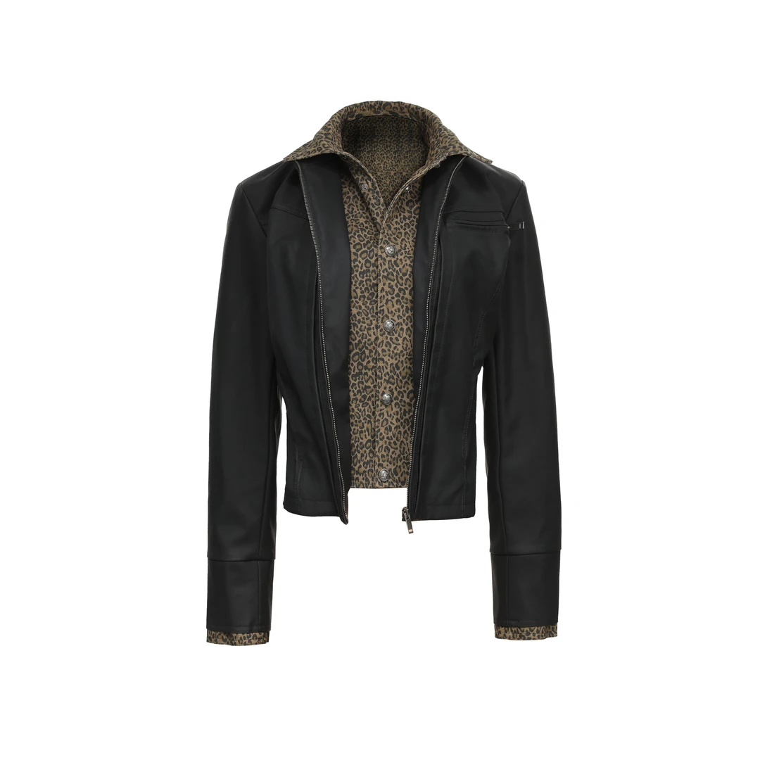 【kay.专属】美式复古辣妹翻领pu皮衣外套女2025新款宽松百搭皮衣