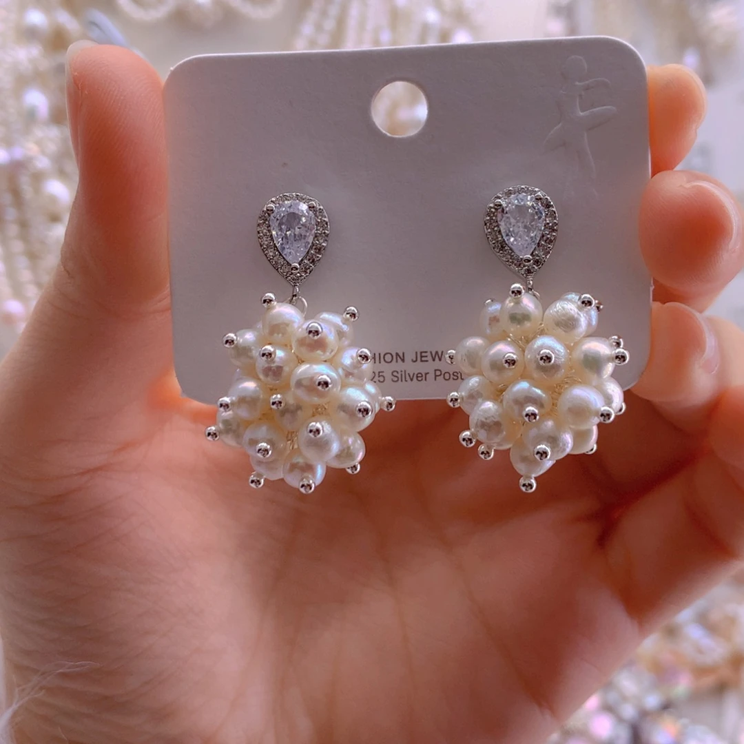 未镶嵌发夹淡水珍珠耳环