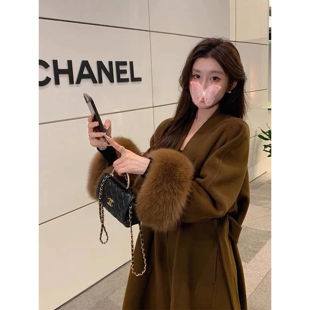 RIXO STREET高级感超大狐狸毛双面羊绒大衣女冬季新款气质小个子
