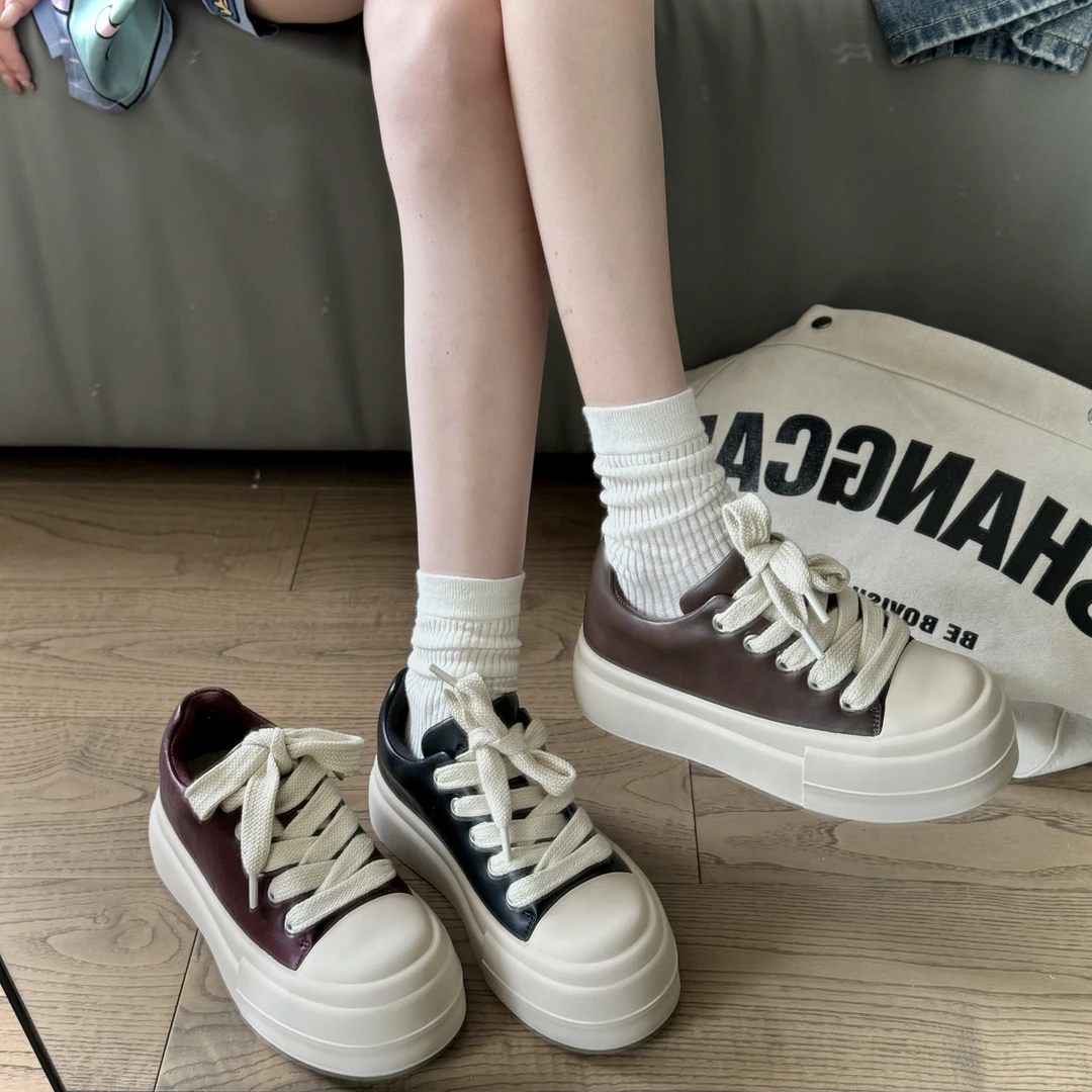 【DAMAI】-厚切吐司-欧洲站运动板鞋女2024新款系带增高百搭面包鞋