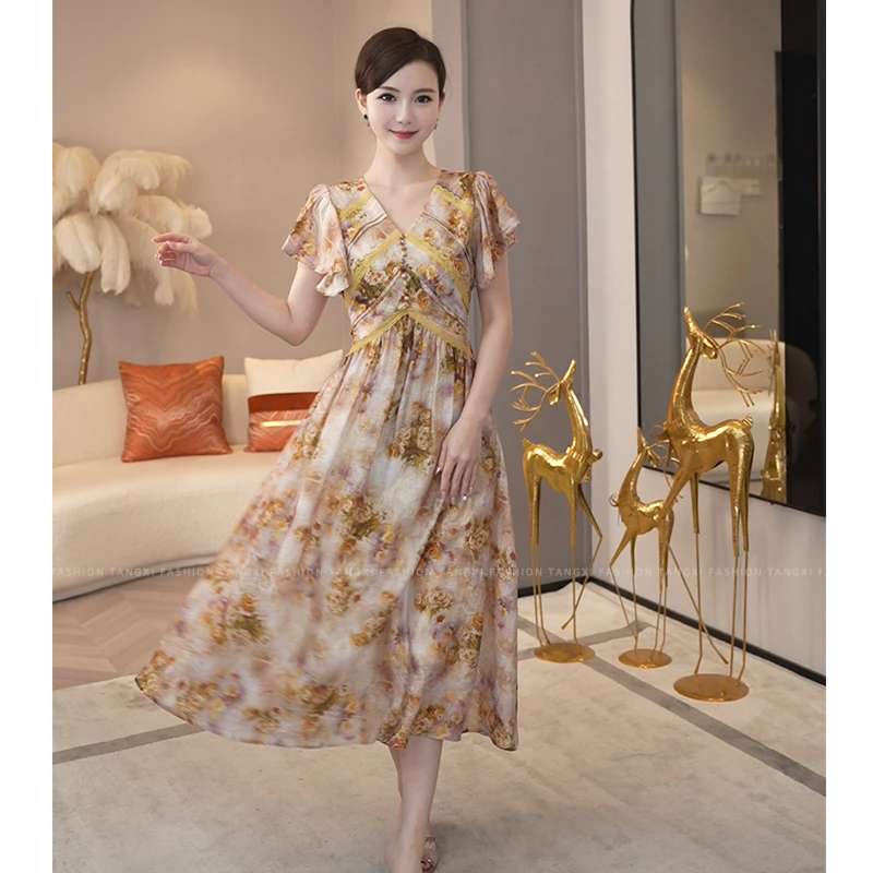 2025夏季新款【QQ-X1081】收腰显瘦中长款小个子度假穿高级感连衣裙