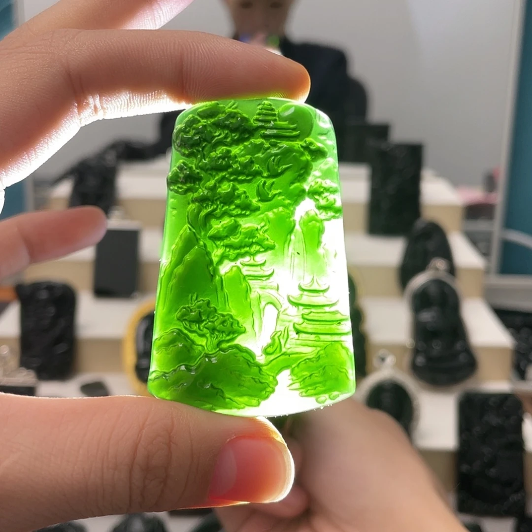 蛇纹石玉银S925镶嵌吊坠