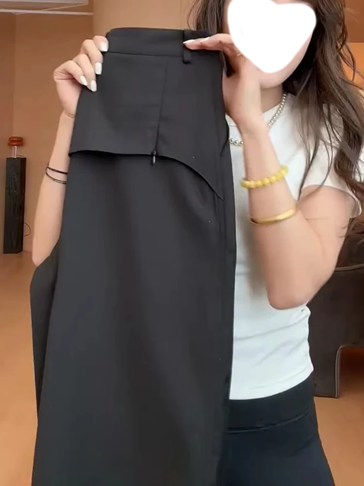 韩系时尚设计感高腰显瘦直筒裤女2025年春新款百搭休闲阔腿长裤子