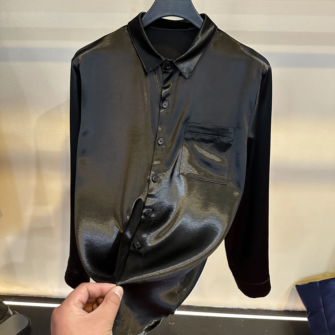 新款男士醋酸纹理休闲衬衫