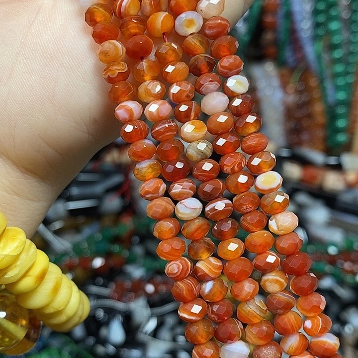 玛瑙/玉髓未镶嵌珠宝半成品缠丝玛瑙切面车轮卡6mm一条