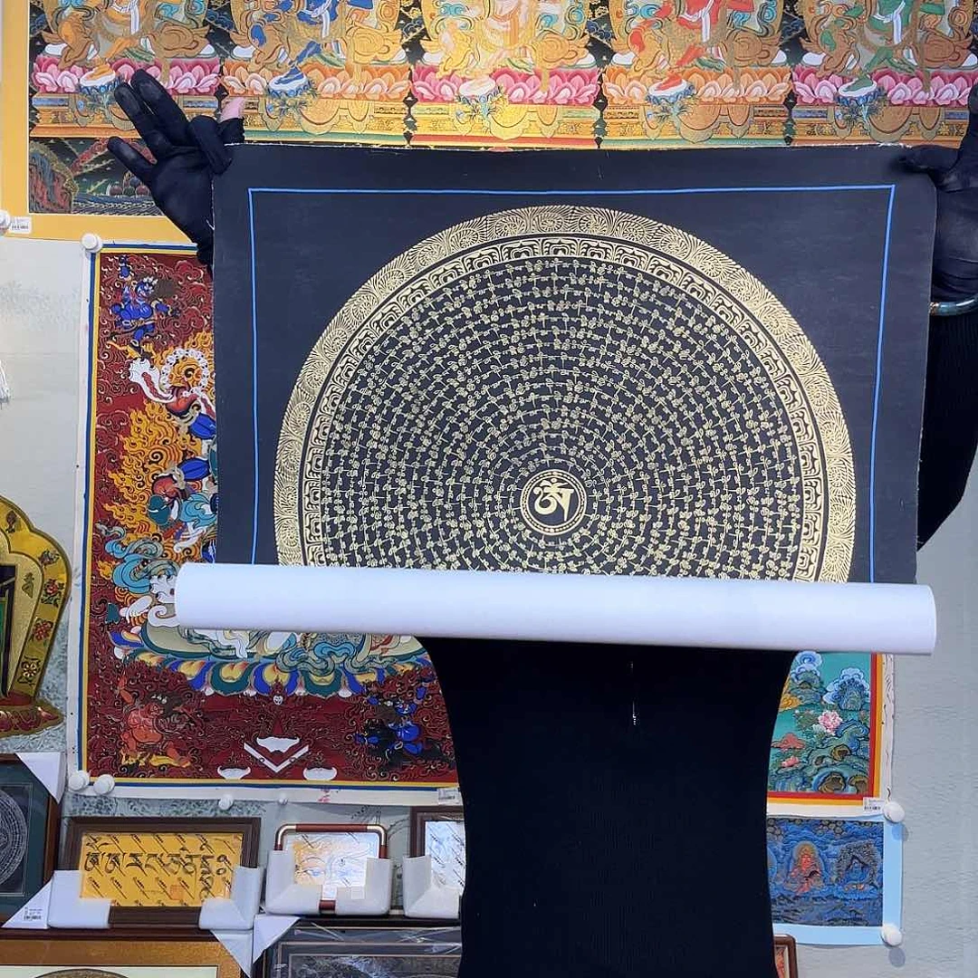 卷轴画纯手绘六字真言唐卡50厘米左右