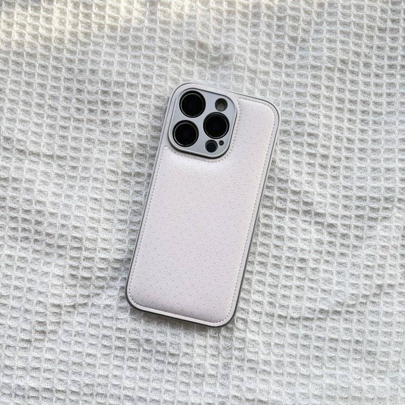 皮质简约粉色波点适用苹果17promax手机壳iphone16新款15女43防摔