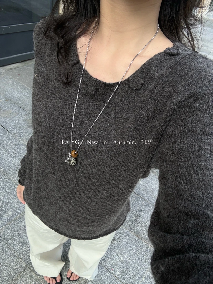 【PAIYG】圆领手工花朵设计感慵懒简约针织衫上衣百搭早秋