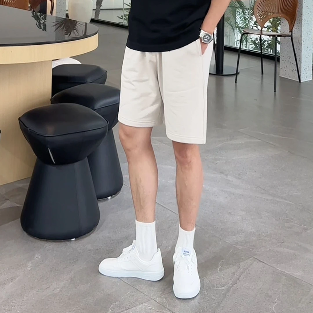 GLE STUDIO新款夏季立体舒适男士百搭杏色宽松阔腿简约五分短裤