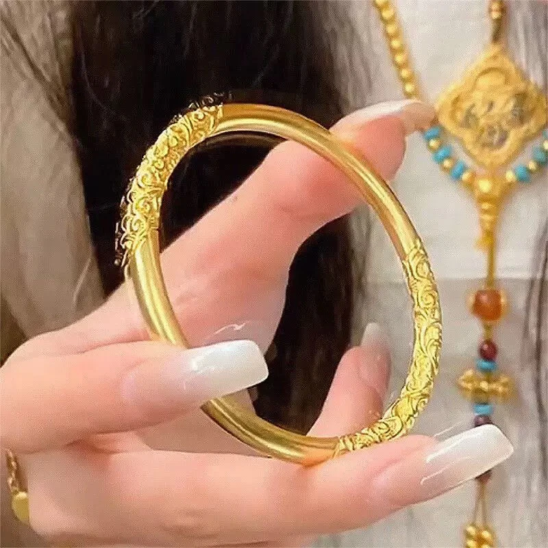 福韵天玺 铜合金手镯 【韵系列】经典黄色卷草纹手镯饰品经典镯子