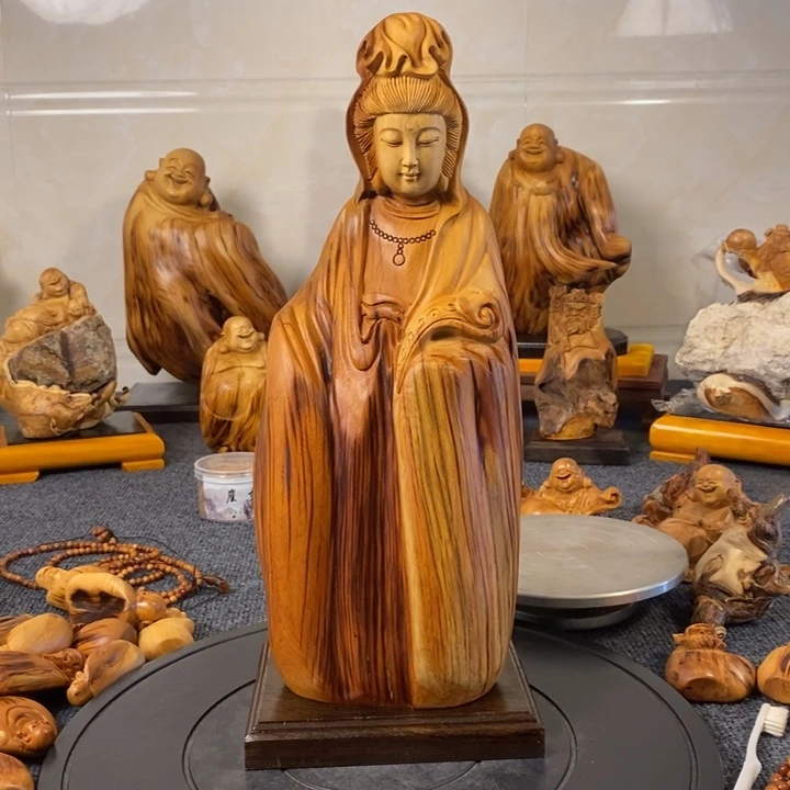柏木（崖柏）青**水崖柏观音摆件根雕工艺品