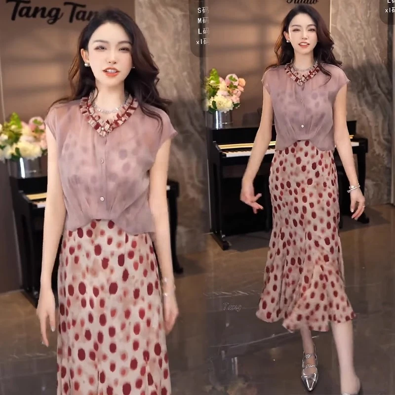 时尚碎花连衣裙女2025夏季新款洋气质显瘦假两件拼接中长款A字裙