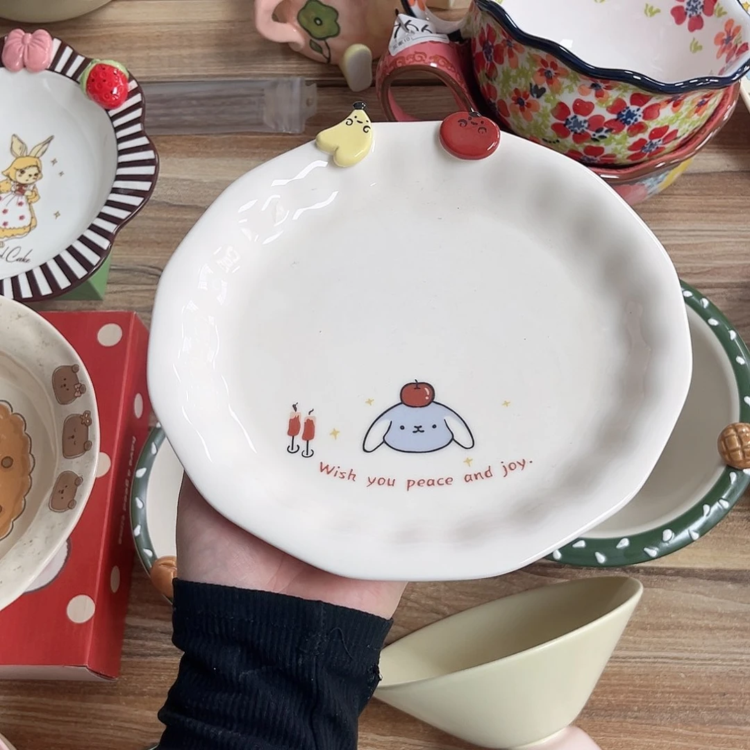 陶瓷苹果小狗8寸圆盘陶瓷餐具系列