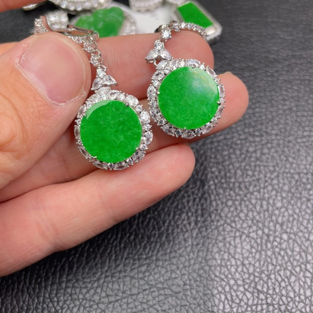 翡翠吊坠(不含链)银S925镶嵌耳坠