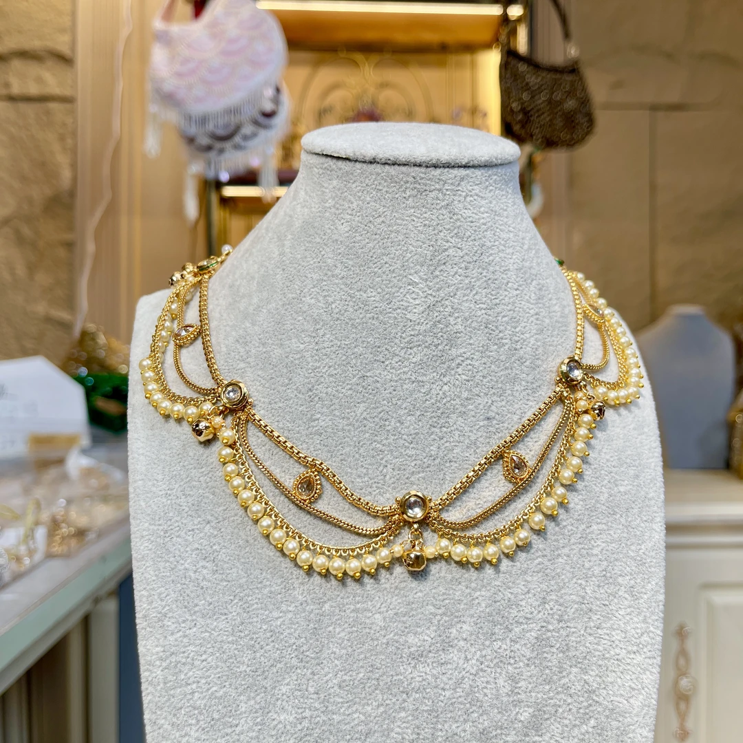 铜合金玻璃脚链 【02704】印度印巴脚链项链手工气质轻奢金色百搭