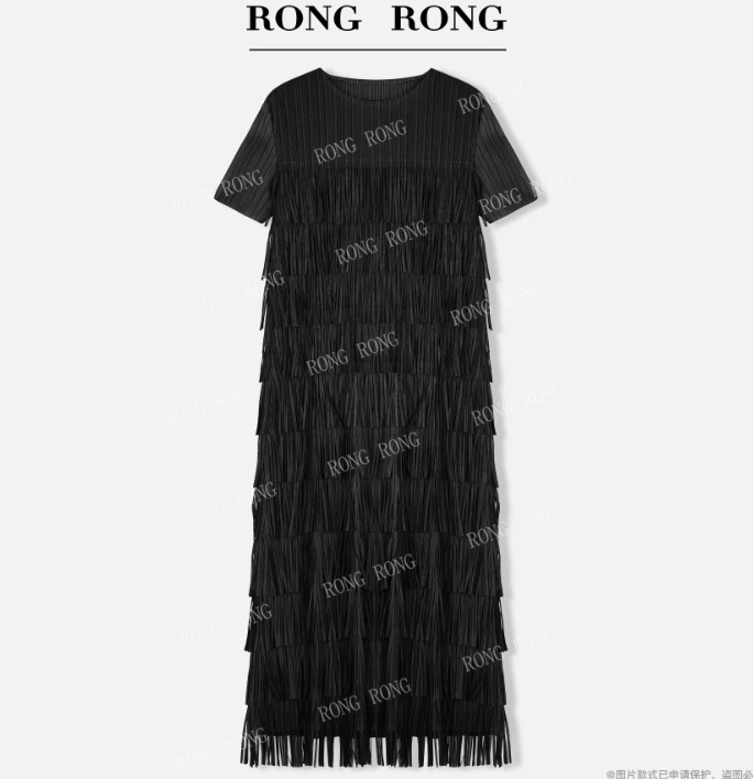 溶溶J【紫烟千叠】RONGRONG圆领垂坠感层叠流苏三宅连衣裙RR202364