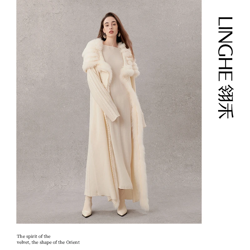 翎禾LINGHE「皎白织语 」-针织长开衫100山羊绒时尚