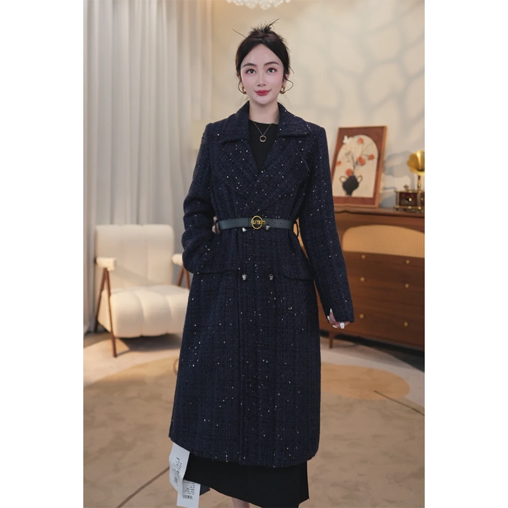 楚老板白鸭绒羊毛小香风时尚气质中长款大衣BHK1132