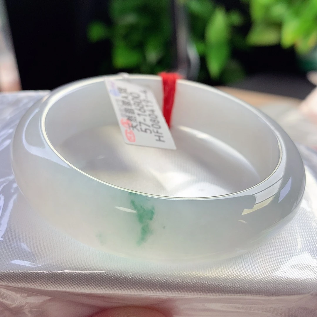 未镶嵌手镯翡翠57圈口轮胎白冰飘绿性价超高主播强推