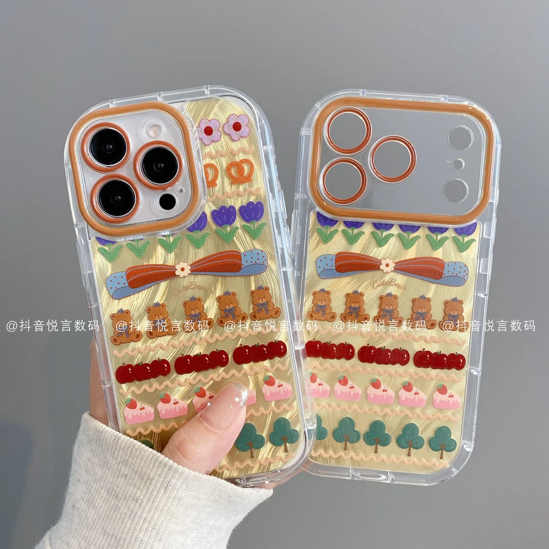 泡芙羽纱适用iphone17promax苹果16手机壳15/14/13/12/11华为小熊