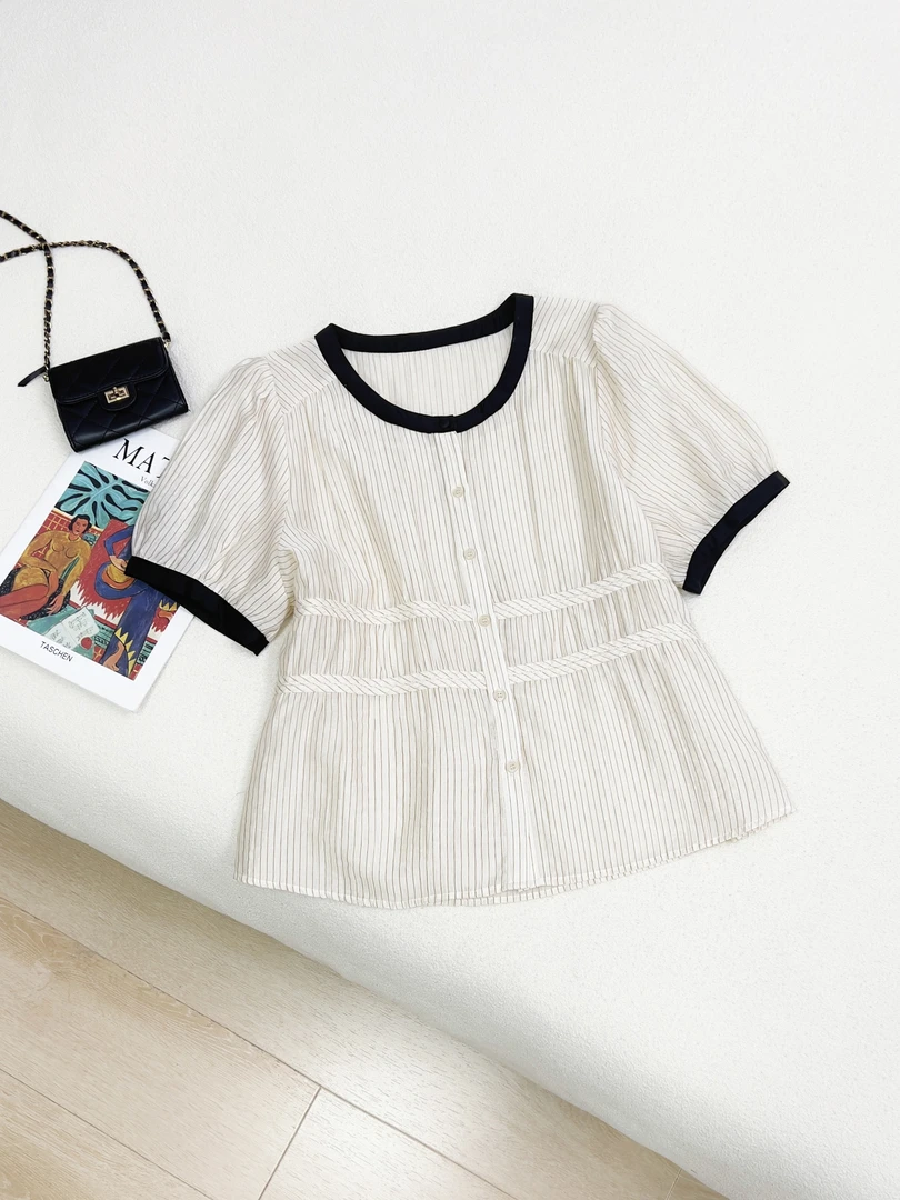 韩版气质显瘦条纹衬衣时尚减龄衬衫洋气衣服女