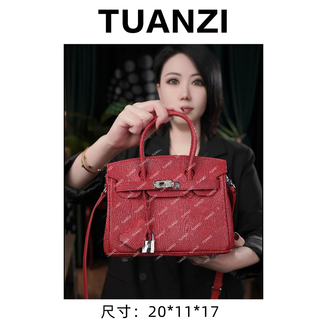 『高端玩家』大＆马经典铂20头层蜥蜴纹牛皮女包 XKY-2843-手段红