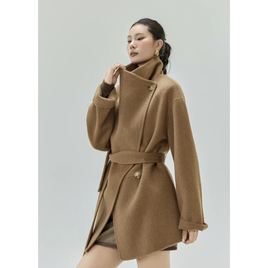 【100%驼绒】【中长款立领】时尚气质双面中长款驼绒大衣