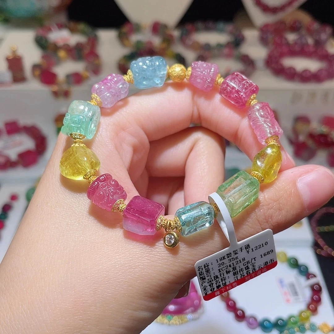 【相传碧玺】18K碧玺设计款手串 气质轻奢女士小众碧玺手链时尚